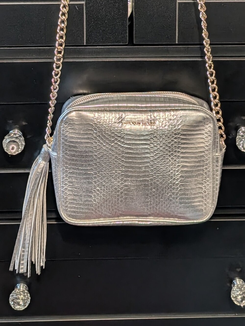 Victoria's Secret Silver Textured Crossbody with Tassel